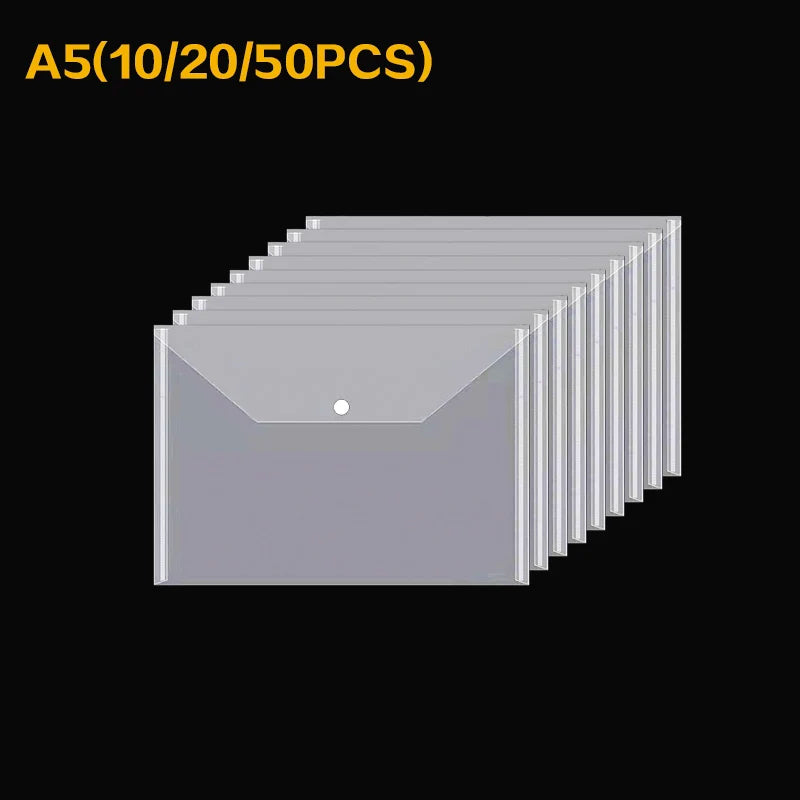 A5 Folder Bag 10-50Pcs Transparent Plastic Water Resistant File Holder File Paper Office Supplies Documents Sheet Protectors